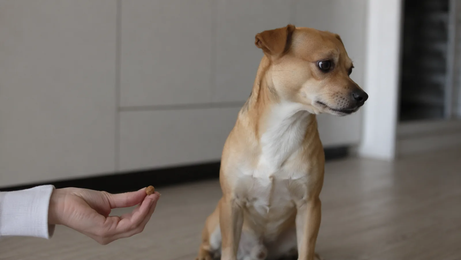 Cão recusando o petisco oferecido